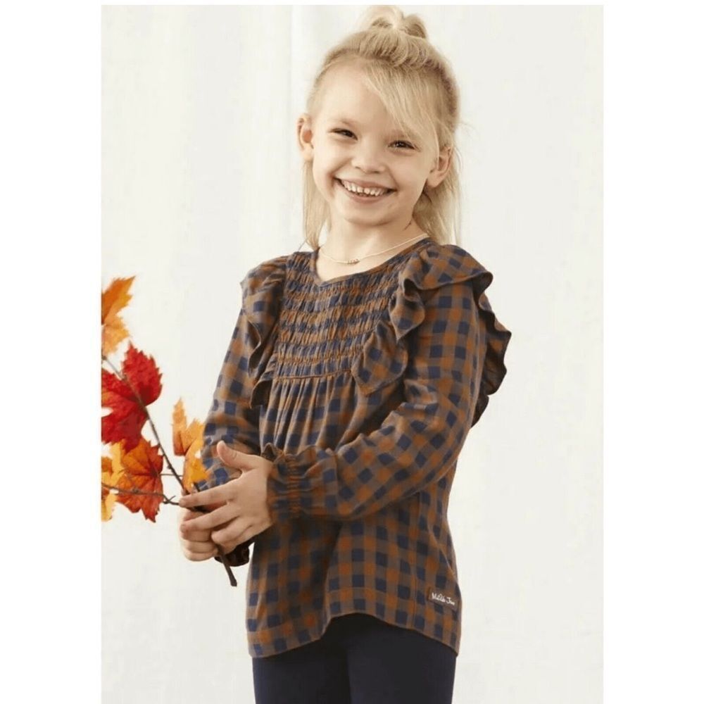 Matilda Jane silvi brown and blue check smocked tunic top long sleeve size 4